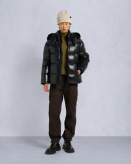 KINGS PUFFER SHEARLING TRIM JACKET-BLACK/BLACK
