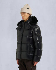 KINGS PUFFER SHEARLING TRIM JACKET-BLACK/BLACK